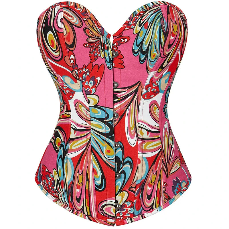 V562-OBBPBBKOIINNALNX-6-202508291945-00 Green Bustier Corset Top With Thong Front 6 Busk Back Lace Plus Size Alluring Lingerie For Busty Women - Red - M - Image 1