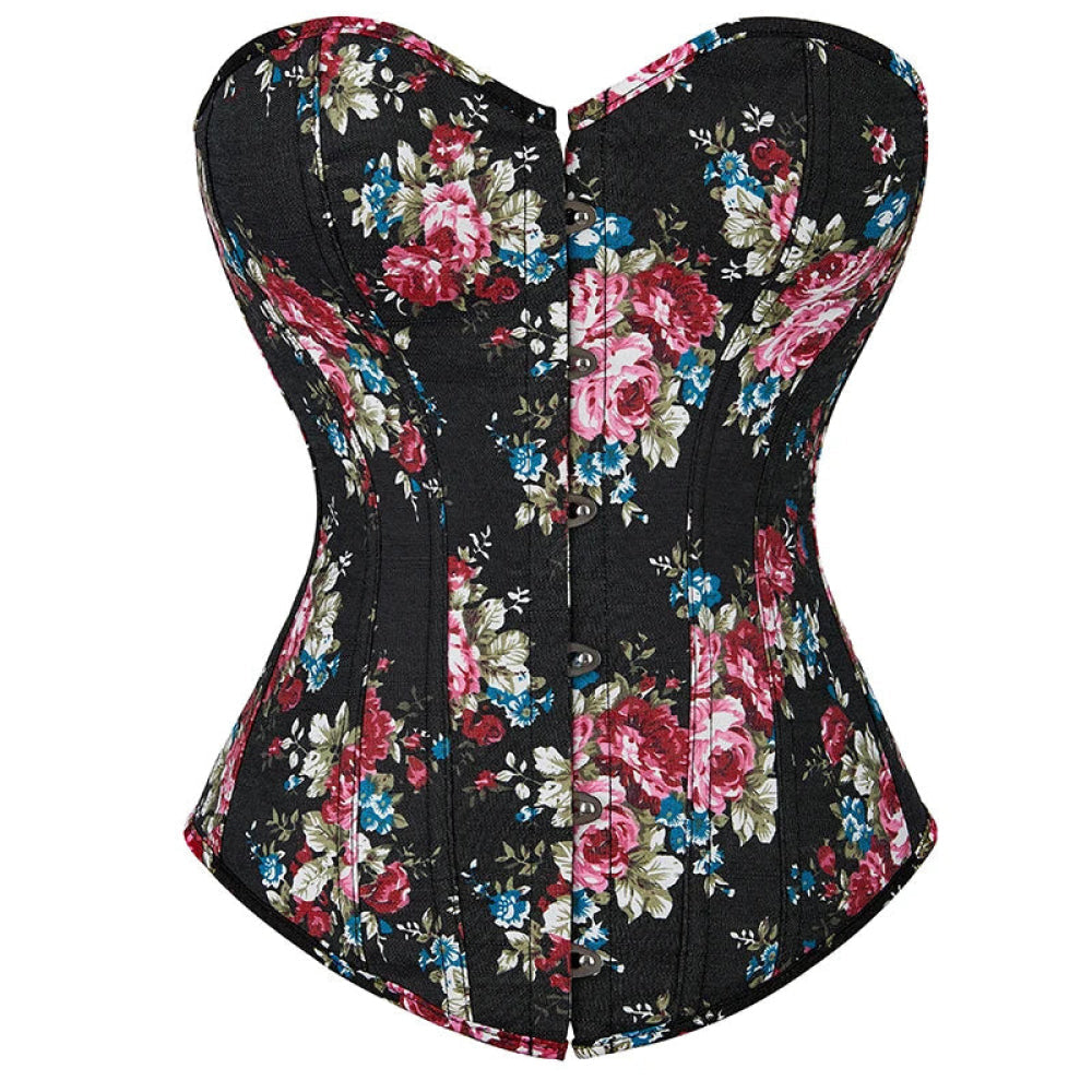 V562-OBBPBBKOIINTLXXN-13-202508291930-00 Floral Lace-Up Denim Corset Plus Size S-6Xl Boned Strapless Blue / Black - Black - 4Xl - Image 1