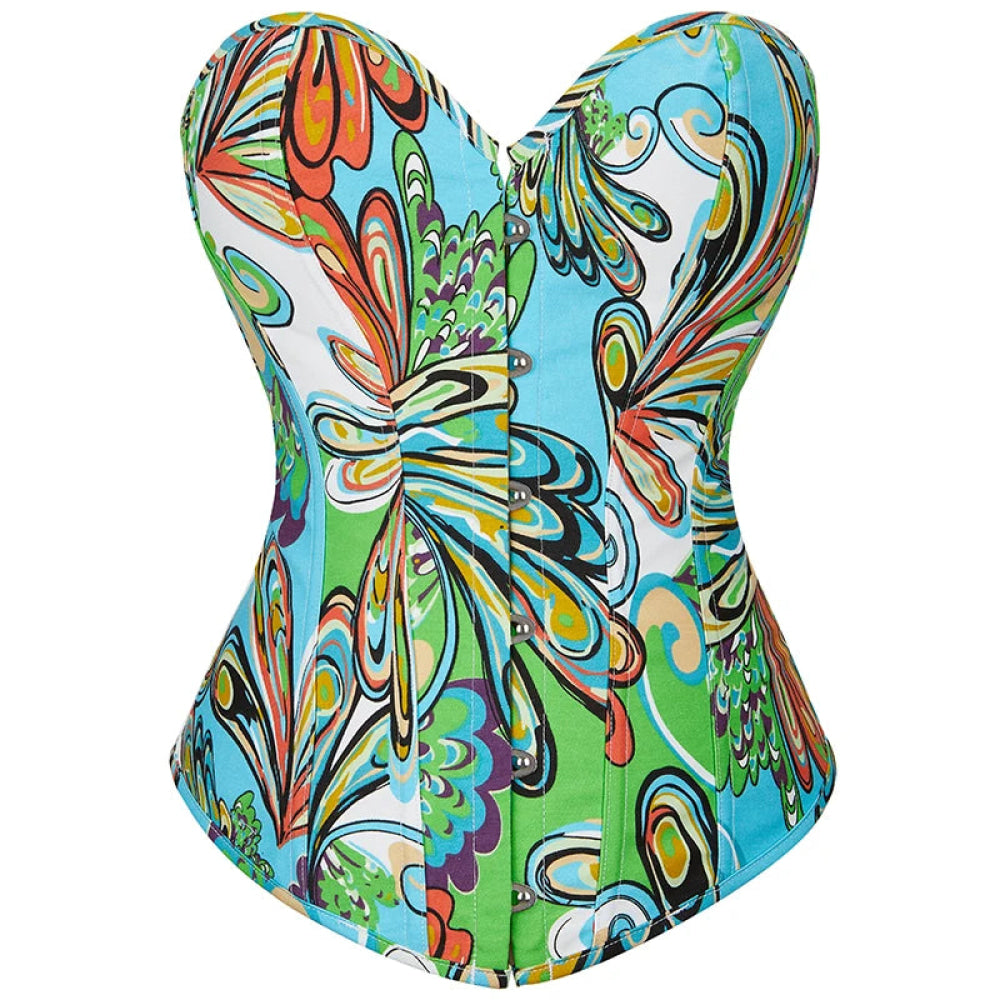 V562-OBBPBBKOIIXIALKI-13-202508291752-00 Oil Painting Strapless Overbust Corset Top Front 6 Busk Back Lace Renaissance Style For Women - Green - S - Image 1