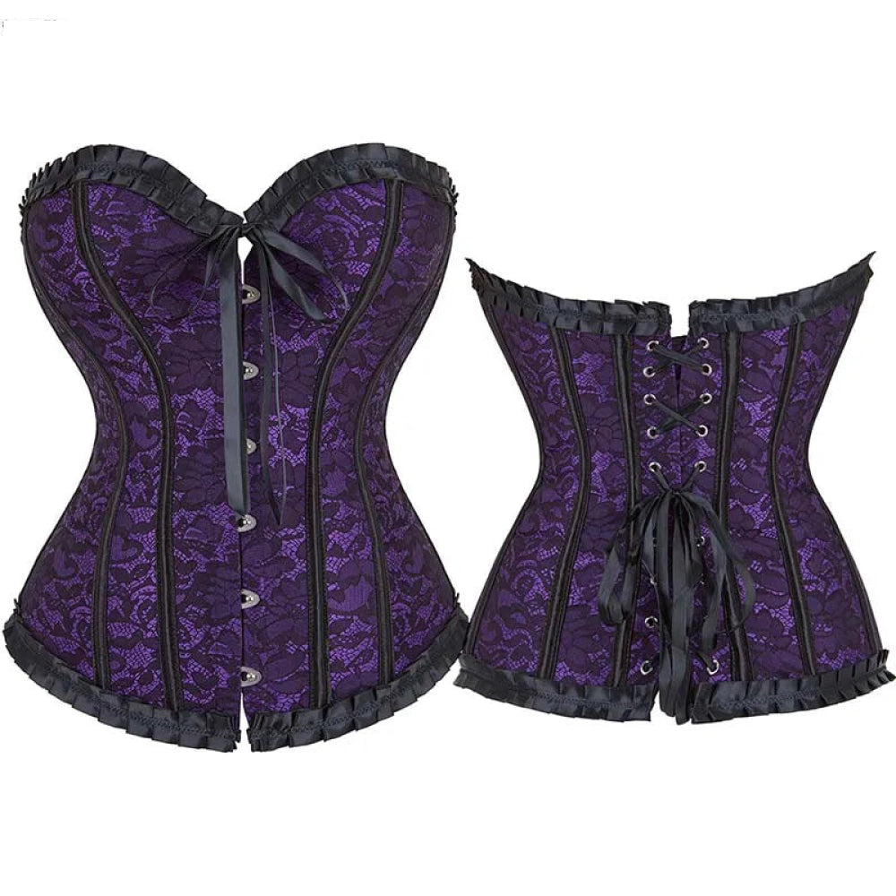 V562-OBBPBBKOTKAILNXX-4-202508291652-00 Fishbone Bow Tight Chest Binder Bustier For Gothic Dress Women 10 Red Purple Ruffled Lace Victorian Corset Top - Purple - 5Xl - Image 1