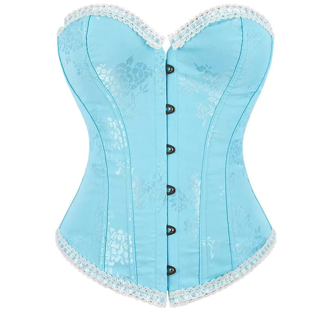 V562-OBBPBBKOXBBIBTKO-5-202508291810-00 Floral Jacquard Ruffled Boned Corset Top Plus Size Xs-Xxxl Sky Blue Wedding Bridal Body Shapewear - Xxl - Image 1
