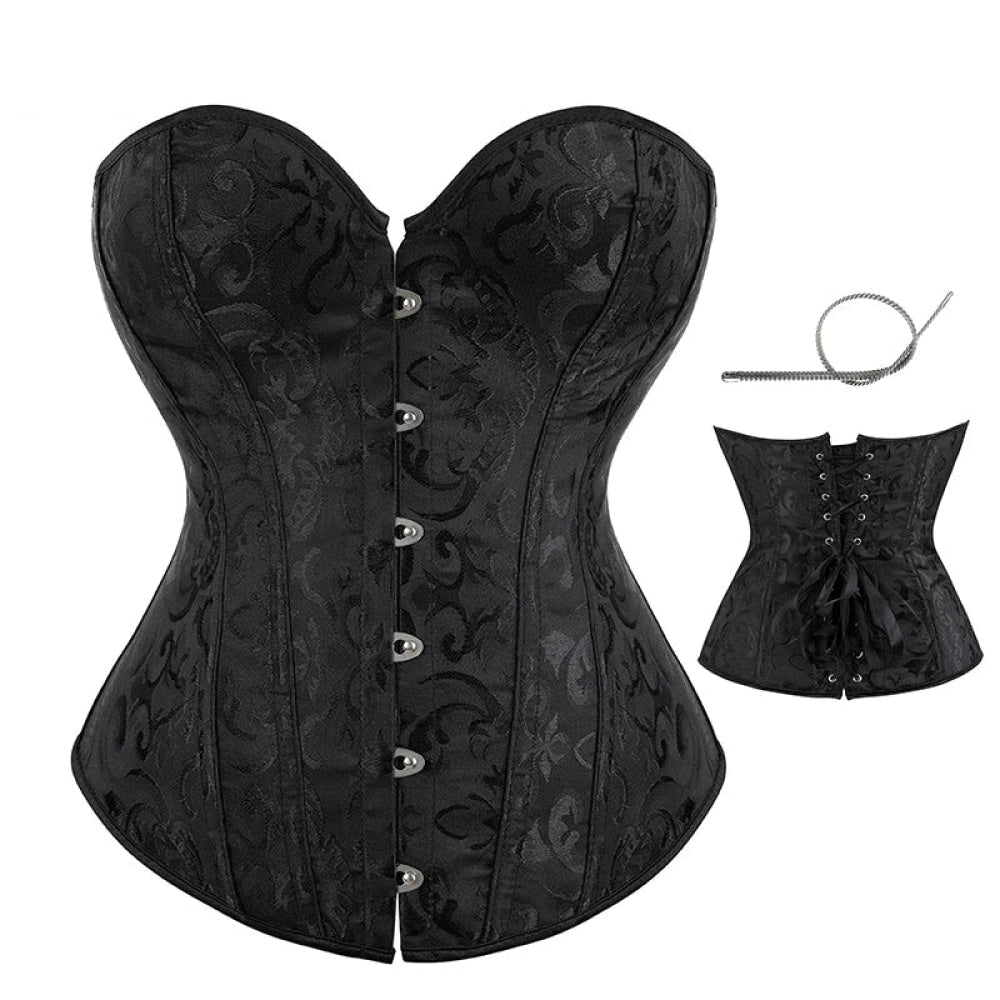 V562-OBBPBBLBLLKPIPNI-10-202508291936-00 Strapless Victorian Overbust Corset 12 Spiral Steel Boned Jacquard Brocade Plus Size Xs-Xxl - Black - M - Image 1