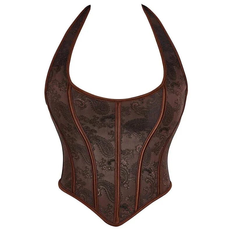 V562-OBBPBBNAIOTAANAX-2-202508300007-00 Fish Bone Jacquard Deep V-Neck Corset Crop Top With Halter Neck Plus Size - 4Xl - Image 1