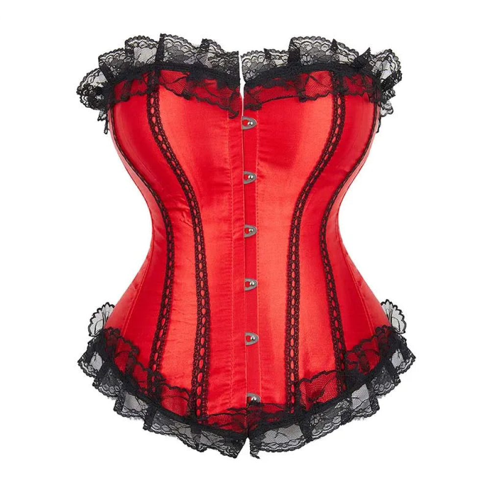 V562-OBBPBBNAKXIIIILA-7-202508291645-00 Silk Corselet With Floral Lace Trim Front 6 Busk Closure Plus Size Xs-6Xl Red - Xl - Image 1