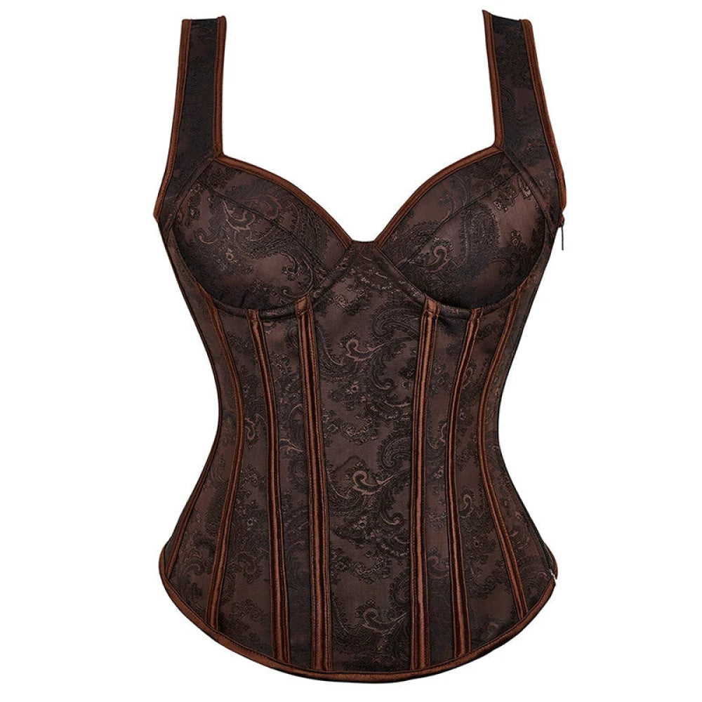 V562-OBBPBBNIIXTKIKII-4-202508291920-00 Steampunk Jacquard Lace-Up Shoulder Strap Corset Padded Bustier With Zip - Xxxl - Image 1