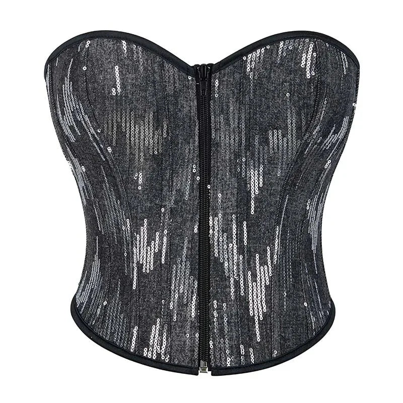 V562-OBBPBBNIXONIPKPX-1-202508292211-00 Plus Size Silver Sequin Crop Top With Lace Detail 14 Fishbones Support S-Xxxl - S - Image 1
