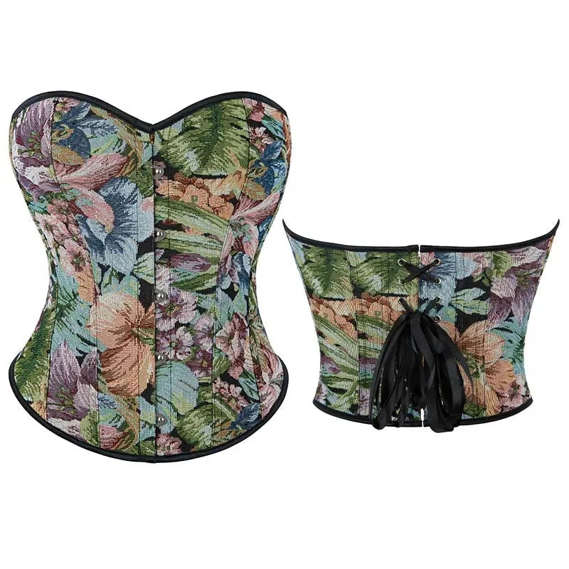 V562-OBBPBBNKBLTNOBKA-1-202508291953-00 Floral Embroidered Renaissance Corset With Front Busk Closure And Back Lace Women Victorian Bustier - Xxl - Image 1