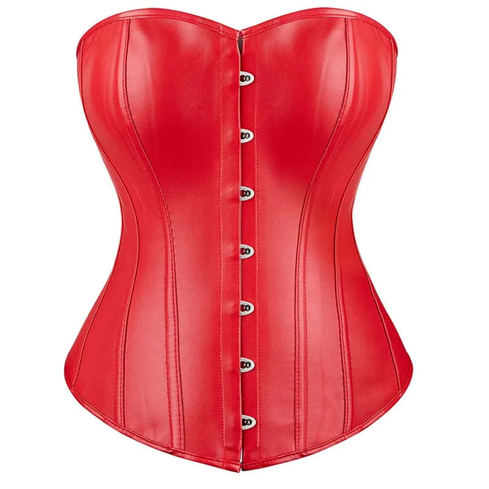 V562-OBBPBBNLOIBOXNIT-9-202508291630-00 Black Leather Plus Size Corset Slimming S-6Xl Bustier With Lace-Up Boning And Pleated Design - Red - L - Image 1