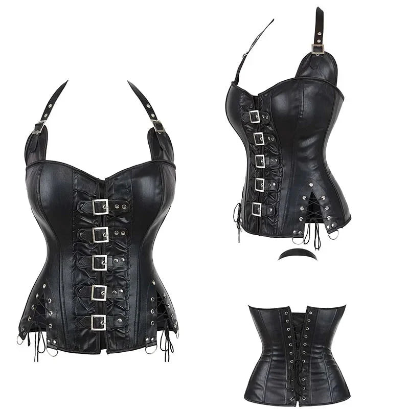 V562-OBBPBBNLOLNOPONA-1-202508291646-00 Steampunk Corselet With Zip & Buckle Women Gothic Fishbone Corset - Black - S - Image 1
