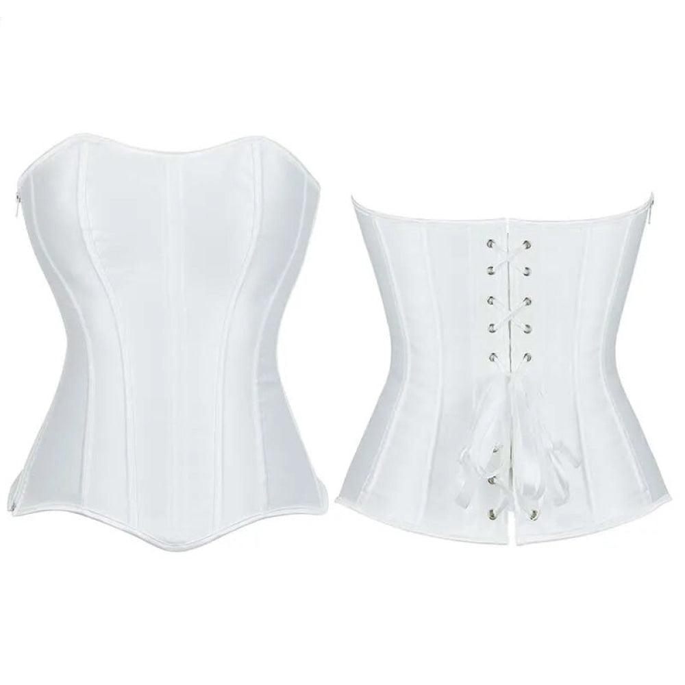 V562-OBBPBBNNNIKLTTNI-12-202508291815-00 Fish Bone Supported Black White Bridal Bustier Corset Top Plus Size With Zip - White - M - Image 1