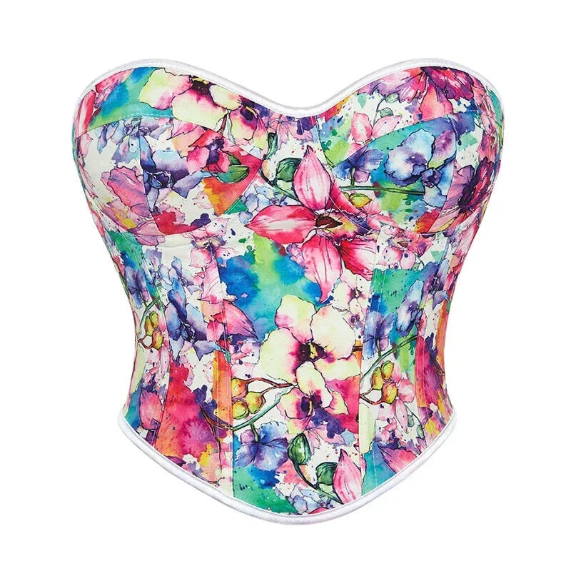 V562-OBBPBBNPKNBIKNXP-2-202508291715-00 Floral Print Lace Bustier Plus Size S-Xxl Strapless Corset With Boning And Lace-Up Closure - L - Image 1