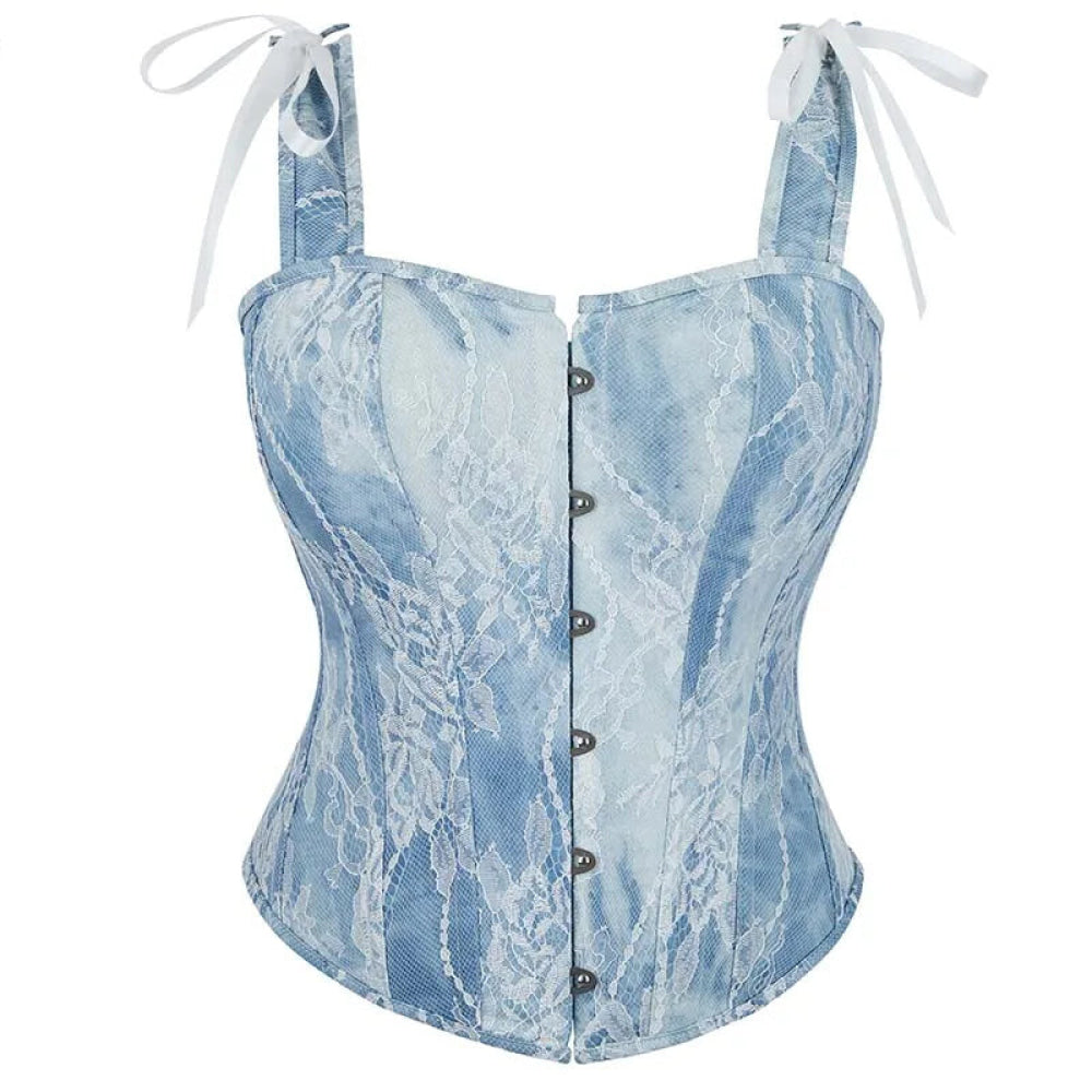 V562-OBBPBBNPKNKXXKAB-3-202508291630-00 Steampunk Lace Corset Bustier With Floral Overlay And Fishbone Support - M - Image 1