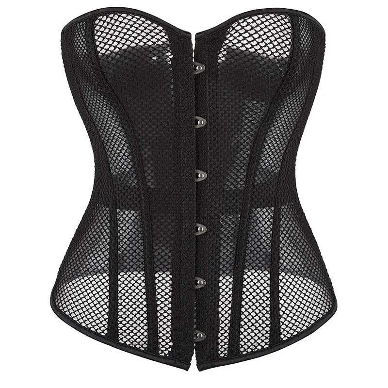 V562-OBBPBBNTLTALXXIT-2-202508291720-00 Transparent Gothic Corset With Thong Plus Size S-6Xl Mesh Net Lingerie Bustier - L - Image 1