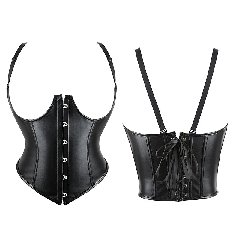 V562-OBBPBBPBLOXOPAIP-6-202508291940-00 Plus Size Black Leather Corset Waist Trainer Vest With Strap 10 Plastic Bones S-6Xl - L - Image 1