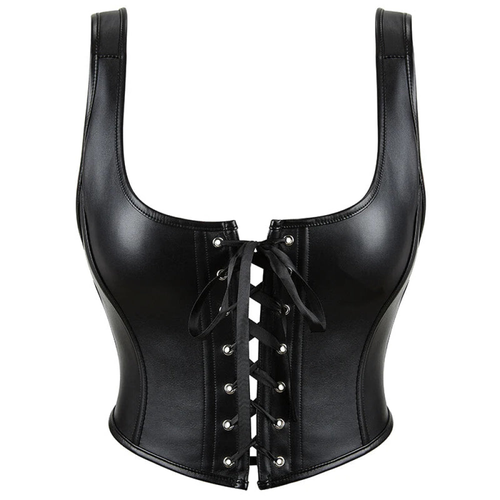 V562-OBBPBBPLBPLXIKLP-1-202508291840-00 12-Bone Shoulder Strap Corset Crop Top Synthetic Leather Lacing Ribbon Bandaged Design Women - 6Xl - Image 1