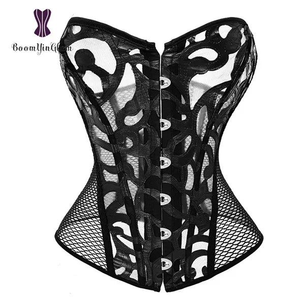 V562-OBBPBBTTTAXNBLNP-7-202508291436-00 Mesh Net Corset Black White See Through Bustier For Alluring Slimming And Breathability - Black - Xs - Image 1