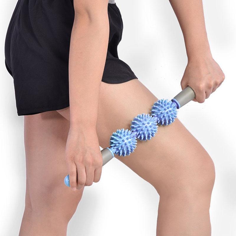 Triple Hedgehog Balls Massage Stick For Neck Leg And Hand Yoga Health Care - Purple