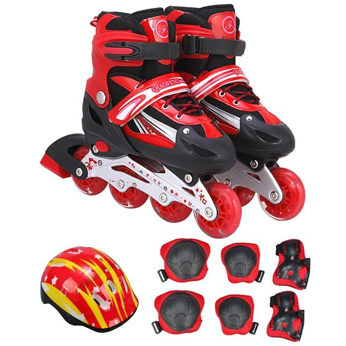 V562-R8181GO-202508280635-00 Flash Straight Row Roller Skating Shoes Suit for Children and Adults - Size l - Red - Image 1