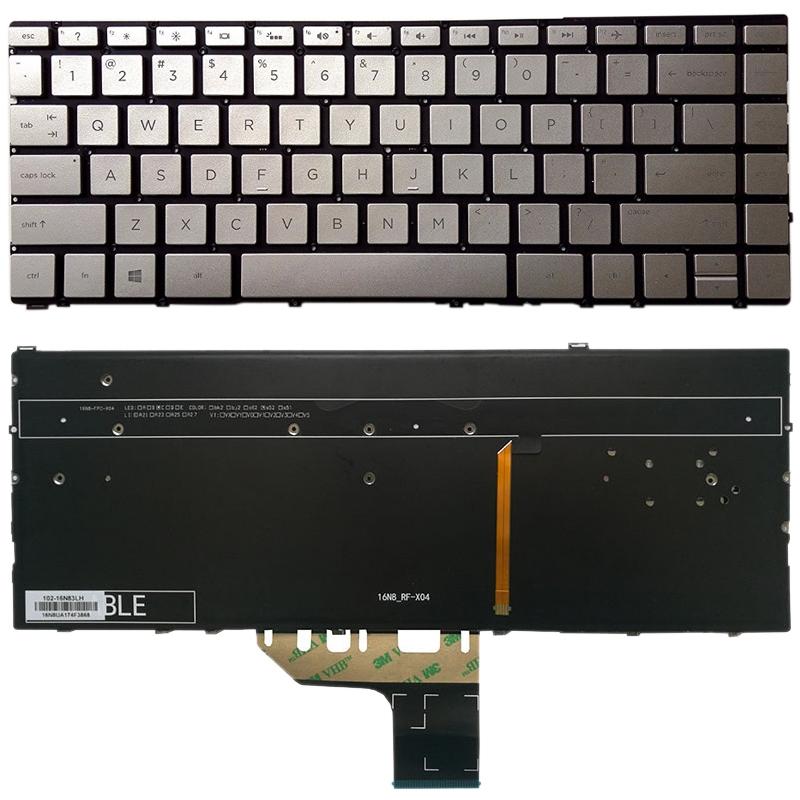 V562-S8645PS-202508271927-00 Backlit us Keyboard for Hp Spectre X360 13-w Series - Silver - Image 1