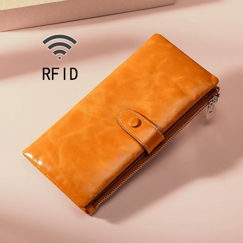 V562-Z9810BCC-202508280915-00 Oilskin Leather Rfid Zip Wallet - Brown - Brown - Image 1
