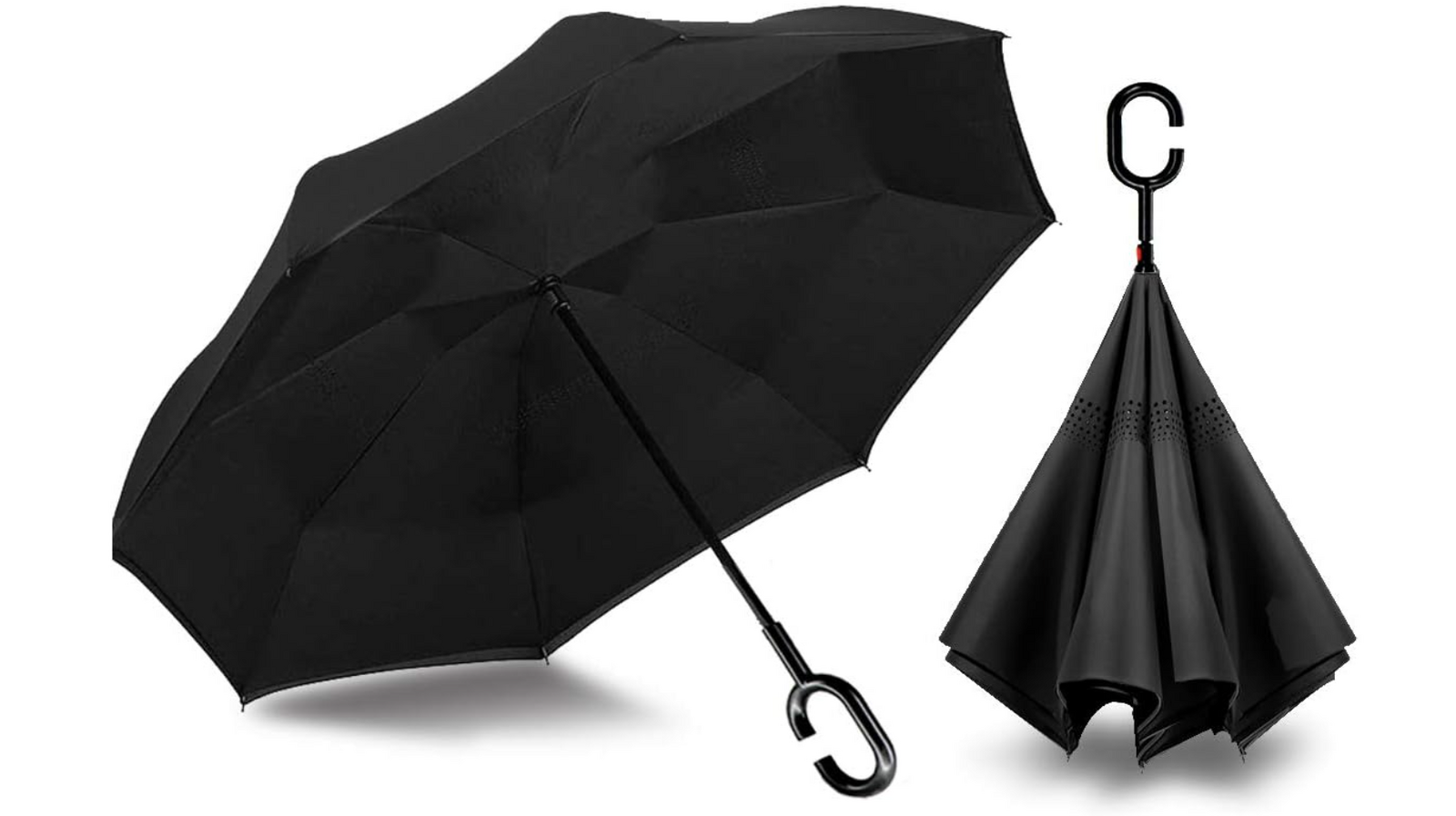 V563-22214-01-202508190830-00 Reverse Umbrella Windproof Double Layer C-Handle Inverted Folding in Black - Image 1