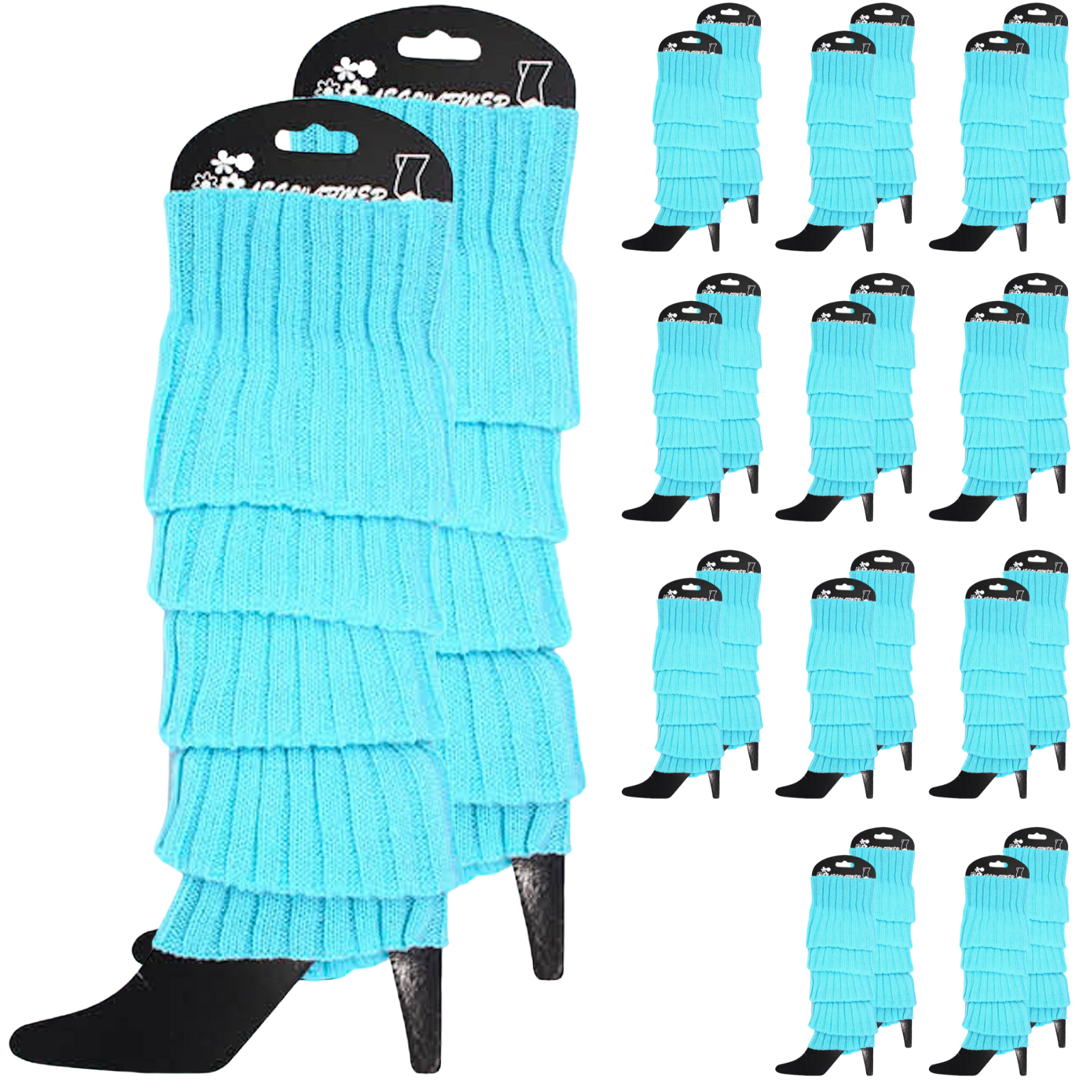 V563-BR-12LEGWARMRS-SKYBLU-202508190840-00 12x LEG WARMERS Knitted Womens Costume Neon Dance Party Knit 80s BULK - Sky Blue - Image 1