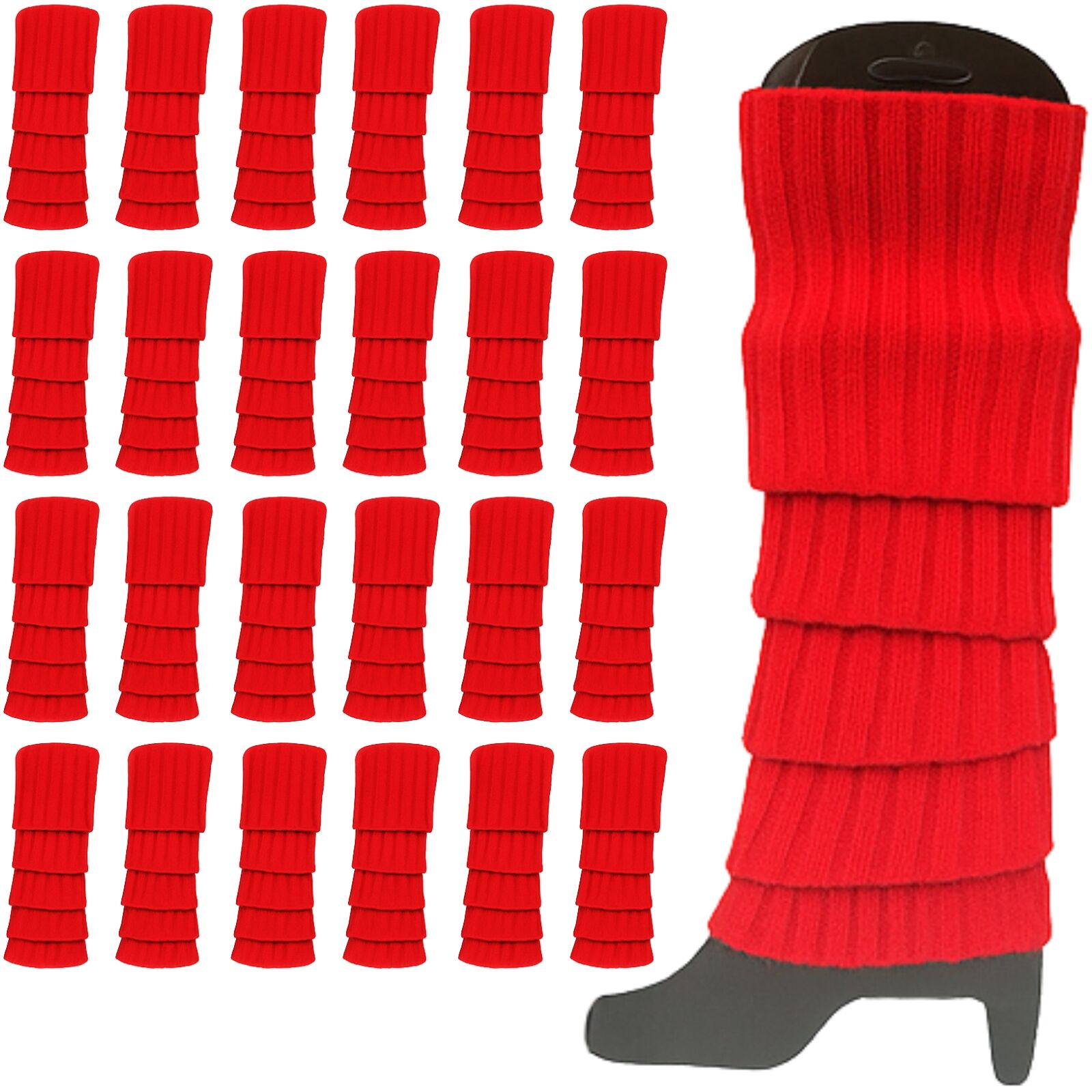 V563-BR-24LEGWARMS-RED-202508190840-00 24x Womens Leg Warmers Disco Winter Knit Dance Party Crochet Legging Socks Costume - Red - Image 1