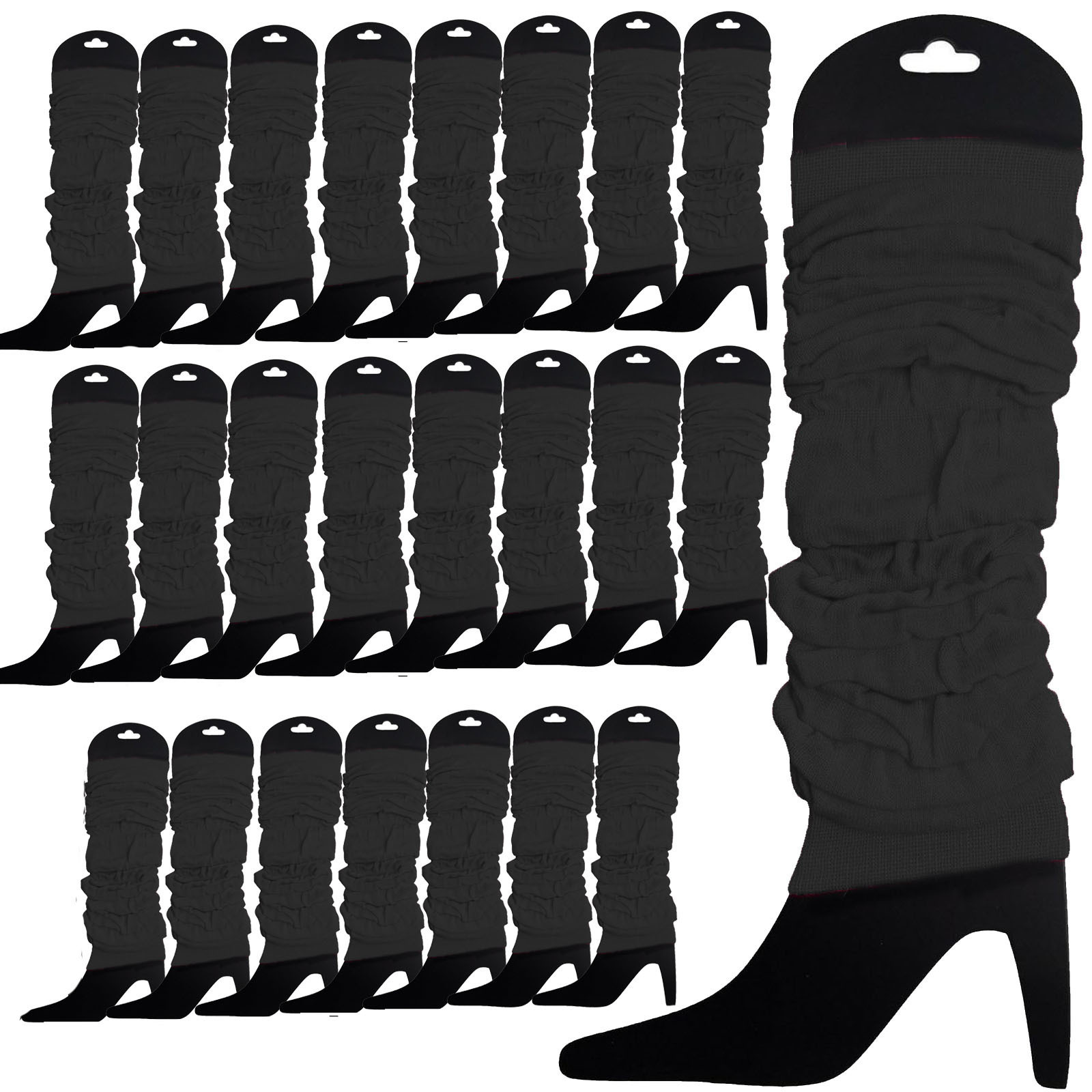 24 LEG WARMERS Knitted Womens Neon Party Knit Ankle Fluro Dance Costume 80s BULK - Black