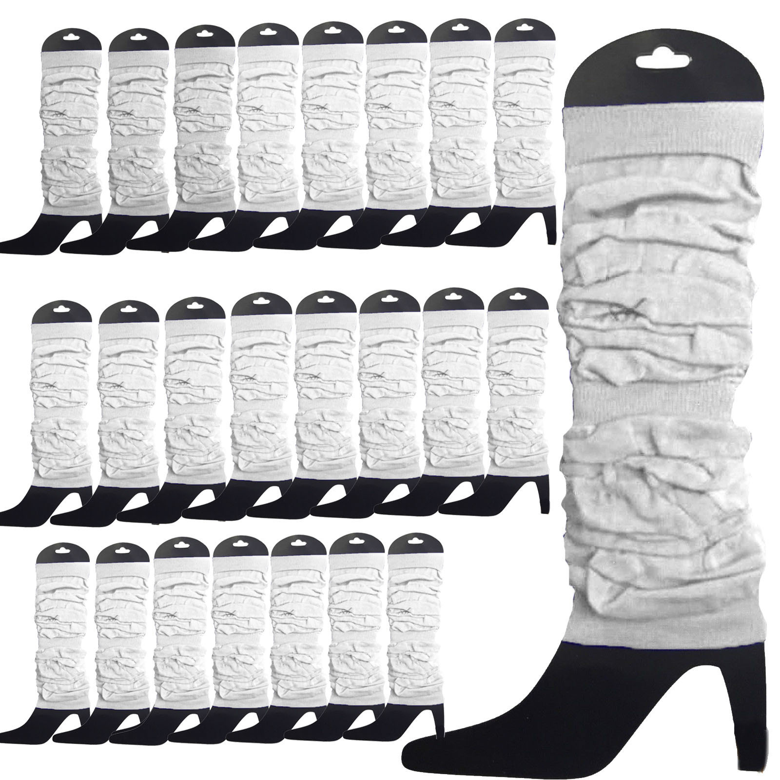24 LEG WARMERS Knitted Womens Neon Party Knit Ankle Fluro Dance Costume 80s BULK - White