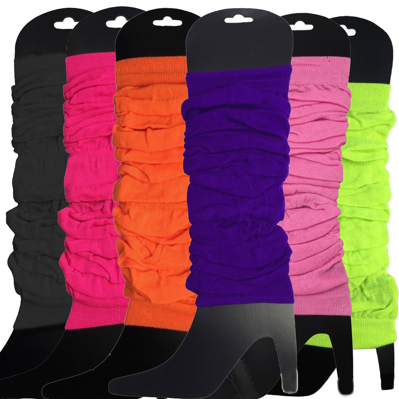 V563-BR-6NNLEGWRMR-ASSTDPCK-202506190502-00 6x LEG WARMERS Knitted Womens Neon Party Knit Ankle Fluro Dance Costume 80s BULK - Assorted Pack - Image 1
