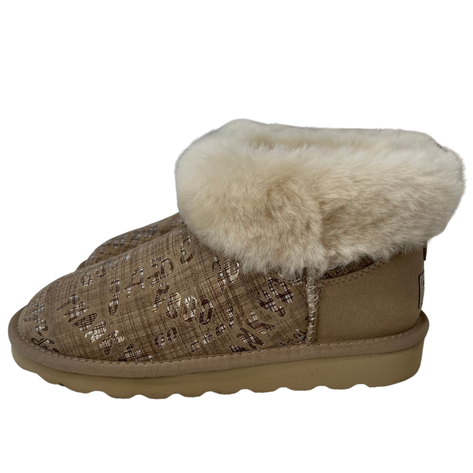 V563-D2390-SAND-7-202506241301-00 Womens Australian Sheepskin Wool Fur Mini UGG Ankle Boots in Gold Sand - 7 - Image 1