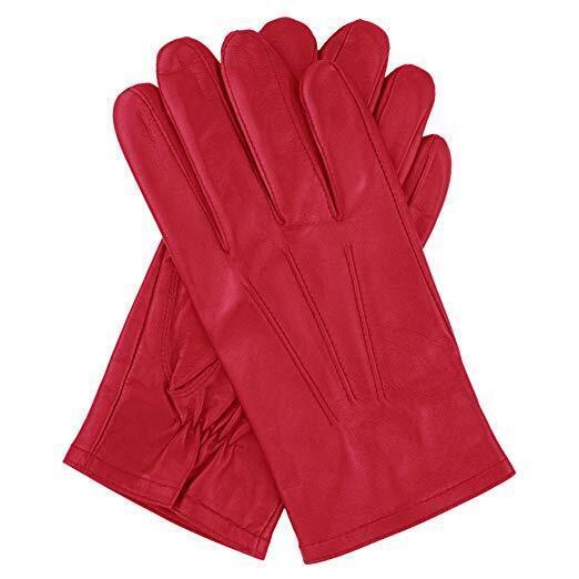 V563-DENTS-75-0003-RED-L-202508210810-00 Dents Mens Genuine Full Grain Leather Gloves 3 Point Stitch Fleece Lined Warm Winter in Red - Large - Image 1