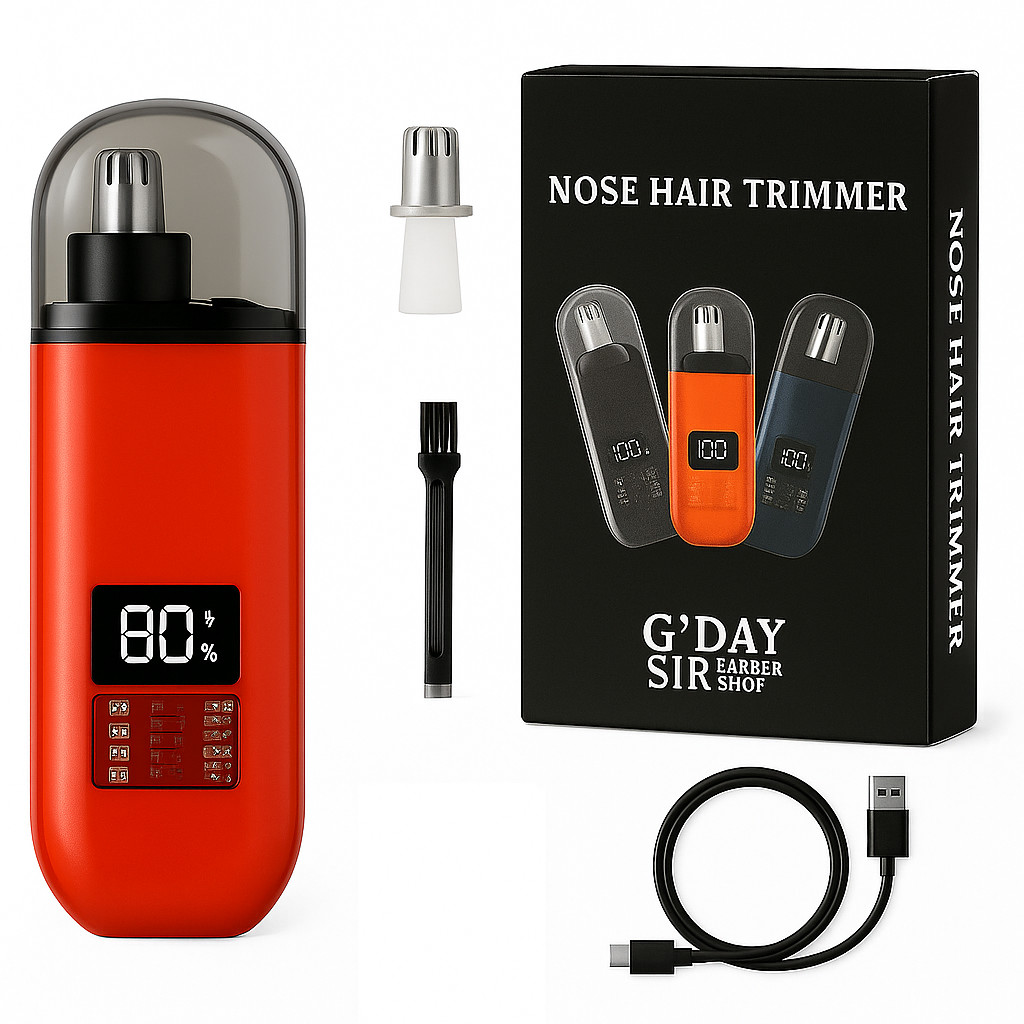 V563-NOSETRIMMER_RED-202506241245-00 Handheld Portable Nose Hair Trimmer Rechargeable USB-C Clipper Shaver in Red/Orange - Image 1