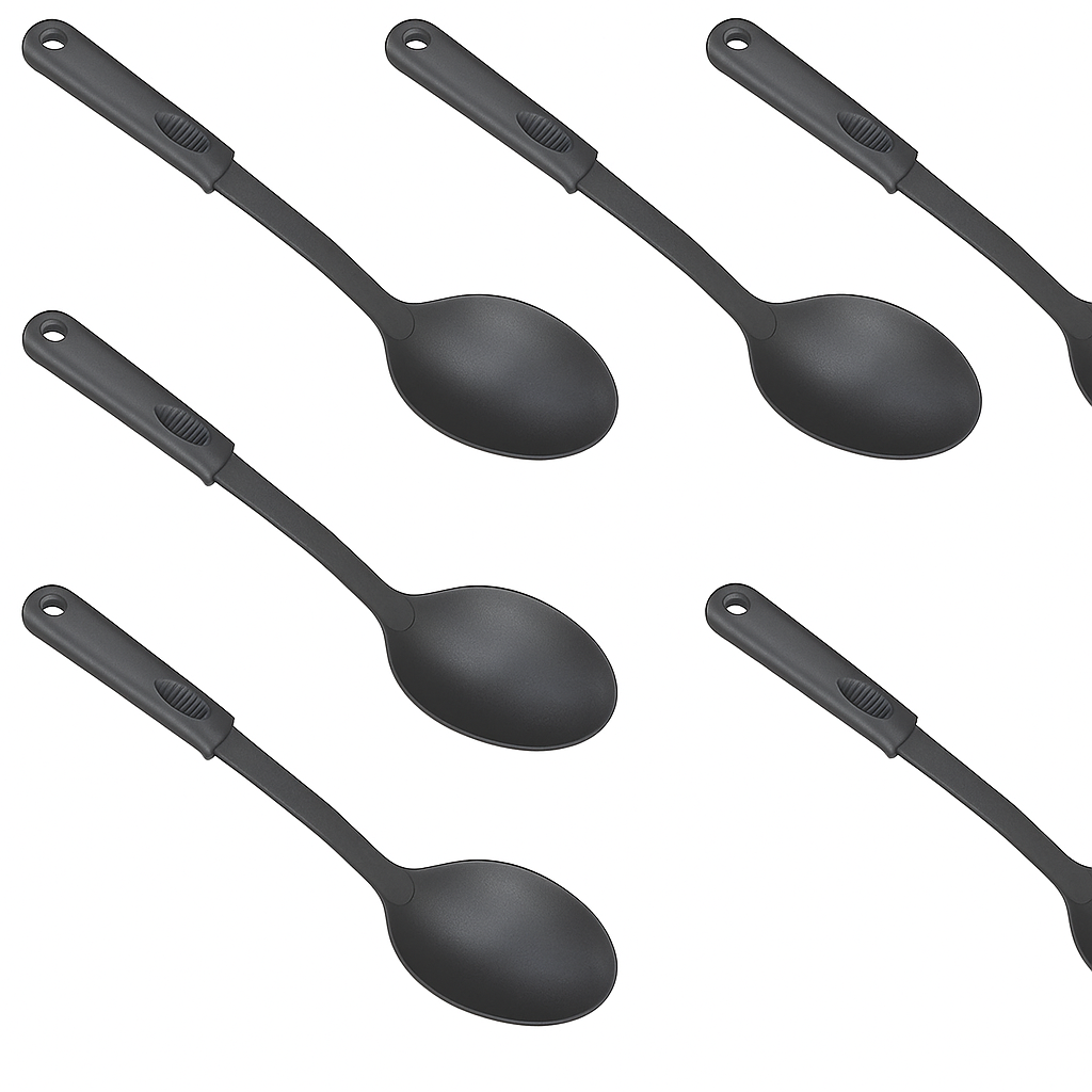 V563-NYLON_SPOON-6PCS-202508260920-00 6x 32cm Nylon Serving Spoon in Black - Image 1