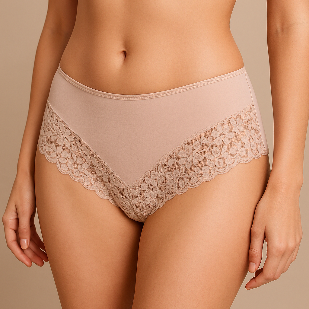 V563-UN-005-BEIGE-16-202506241307-00 Womens Lace Boyshort Boyleg Full Briefs Underwear Undies in Beige - 16 - Image 1