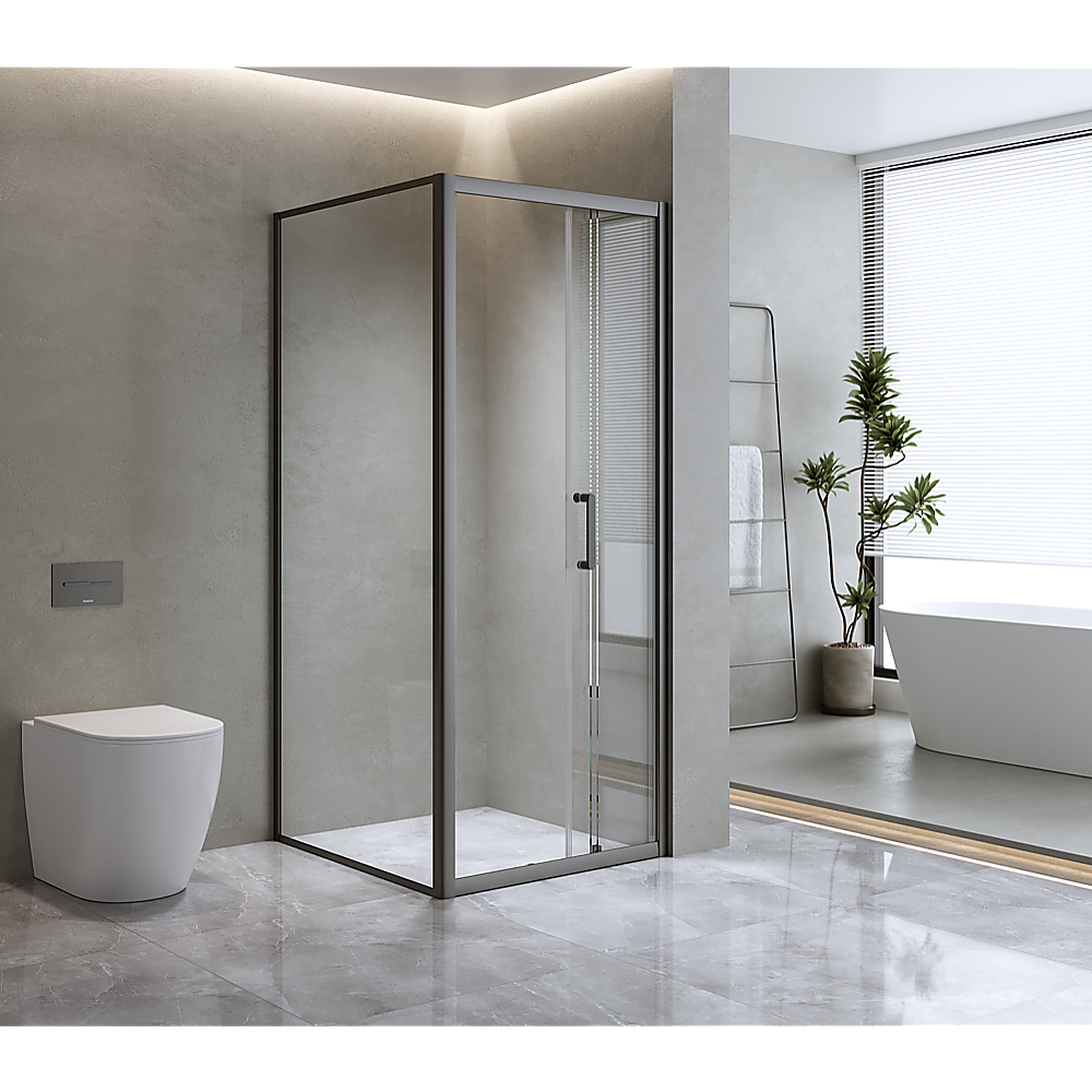V63-849101-202507101021-00 40mm Adjustable Contemporary Corner Sliding Black Shower Screen 90x92cm - Image 1