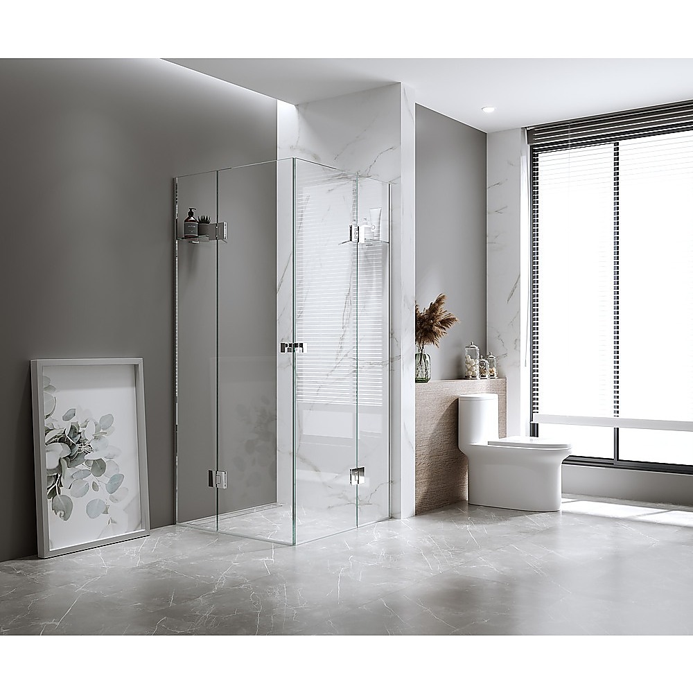 V63-908941-202507041408-00 90x90cm Double Door Corner Shower Screen with Channels and Brass Hinges - Chrome - Image 1