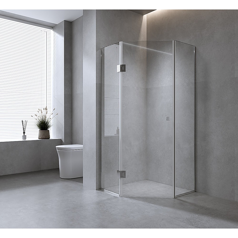 V63-912591-202507041745-00 90cm Frameless Diamond Shower Screen with Channels and Brass Hinges - Gunmetal - Image 1