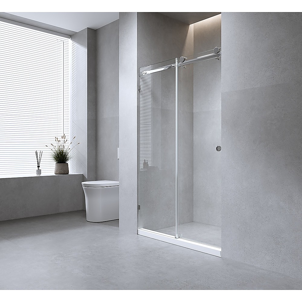 V63-912981-202507111017-00 140cm Frameless Glass Sliding Shower Door with Black Rail and Hardware - Image 1
