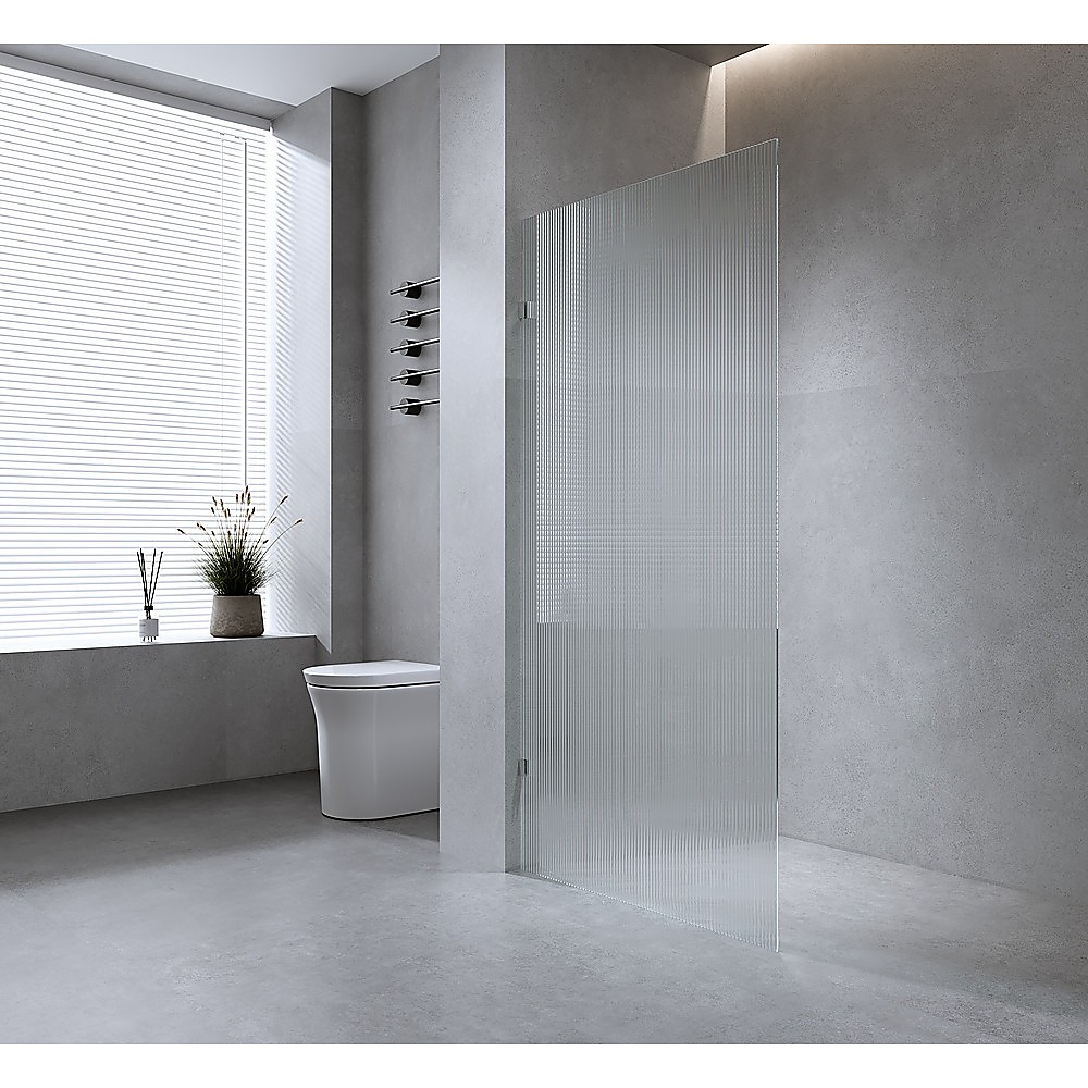 V63-917951-202507042025-00 100cm Reeded Single Shower Glass Screen with White U-brackets & Square Pole - Image 1