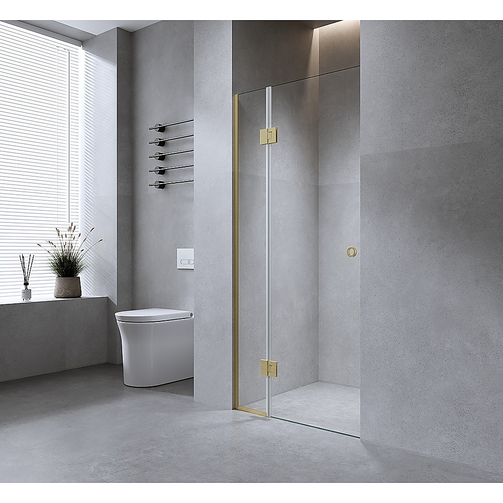 V63-939061-202507042236-00 90cm Wall to Wall Frameless Shower Screen with Gunmetal Channel and SS Hinges - Image 1