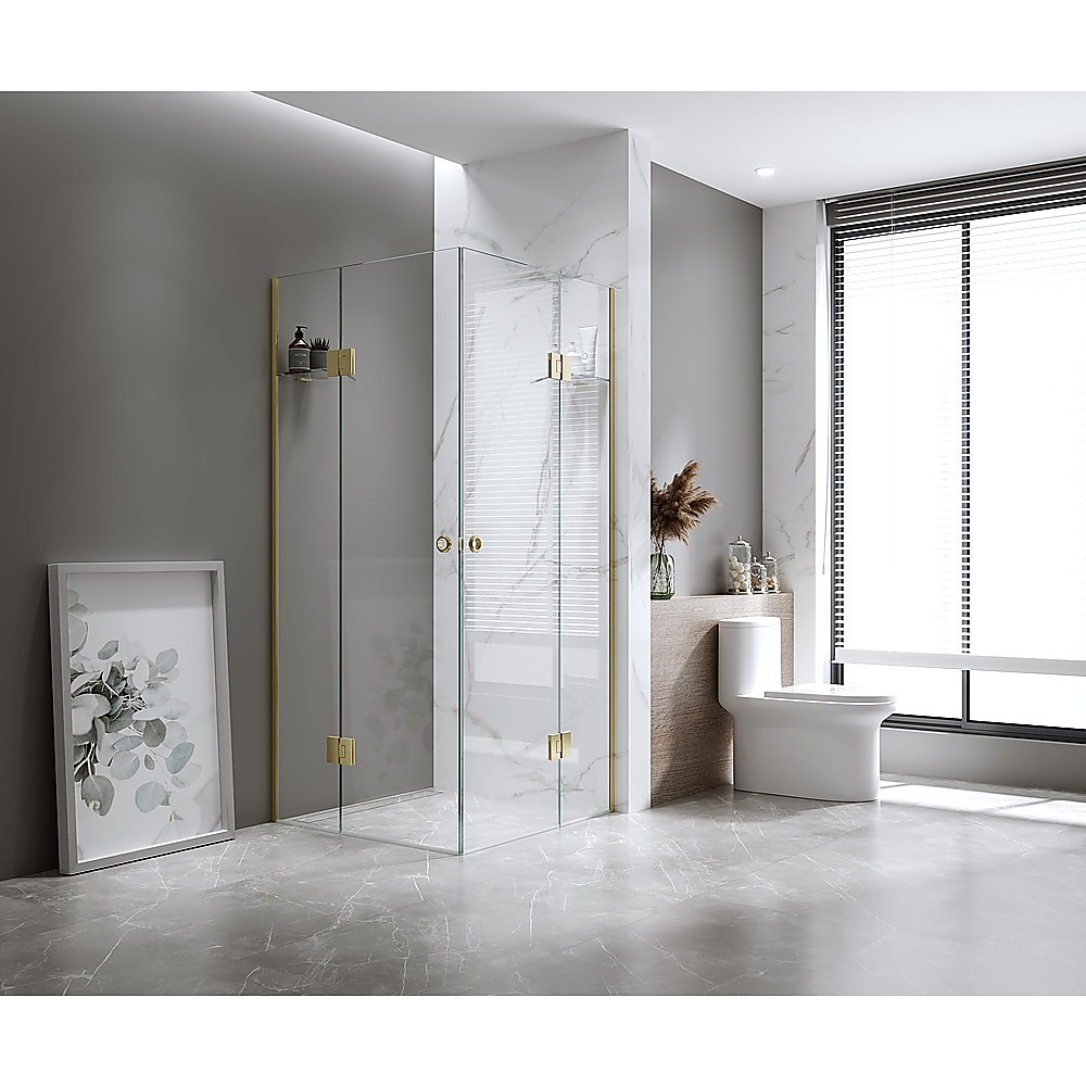 V63-949291-202507050005-00 110x110cm Double Door Corner Shower with White Channels and SS Hinges - Image 1