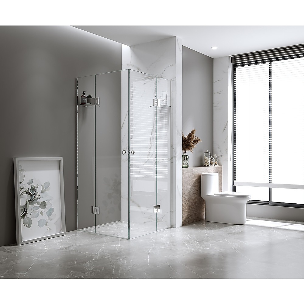 V63-951381-202507042326-00 90x110cm Double Door Corner Shower with Chrome Channels and Brass Hinges - Image 1