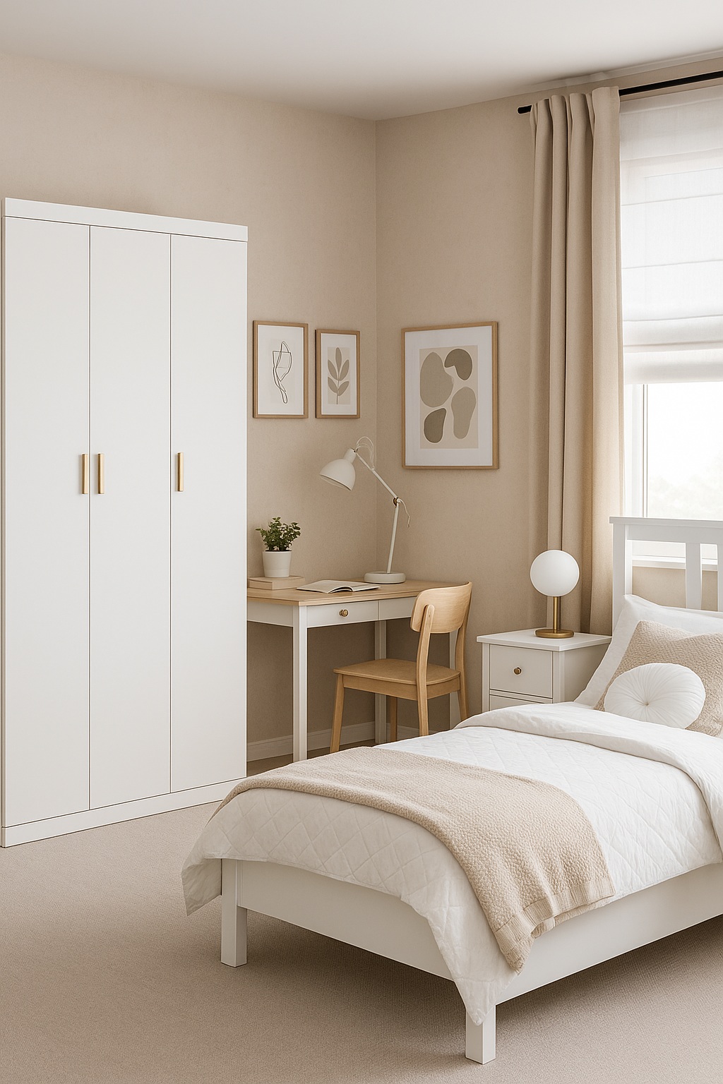 V63-953081-202509151159-00 3 Door White Gloss Wardrobe – Gold Handles, Hanging Rail & Shelves - Image 1