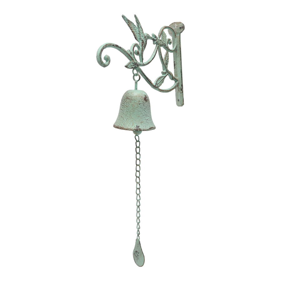 Distress Green Door Post W Bird & Bell 26x51cm
