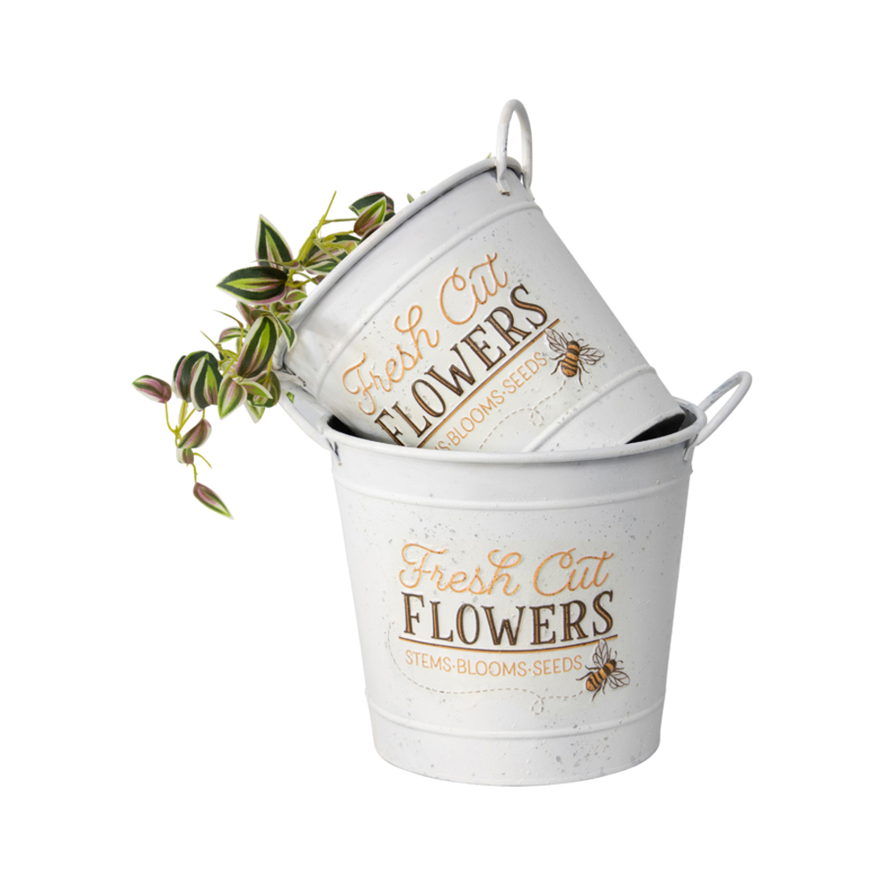 V637-11036BKT-202508251440-00 Set 2 Flowers Bucket Planters 32cm - Image 1