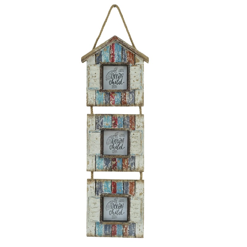 V637-12810PFR-202508251520-00 Handcrafted 3-Photo Frame Hanging Beach Houses 78cm - Image 1