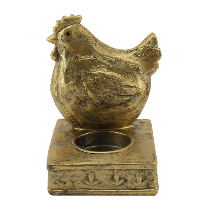 V637-19713CHK-202508251245-00 Antique Gold Chook Tealight Candle Holder 11cm - Image 1