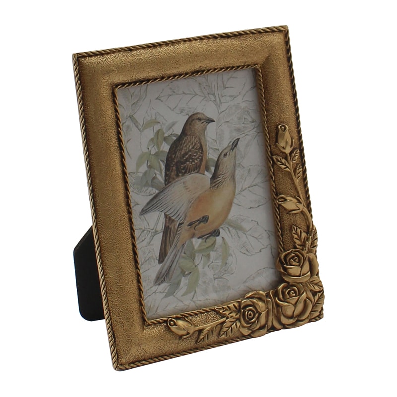 V637-19723PFR-202508251253-00 Antique Gold Metal Photoframe w Roses 15cm - Image 1