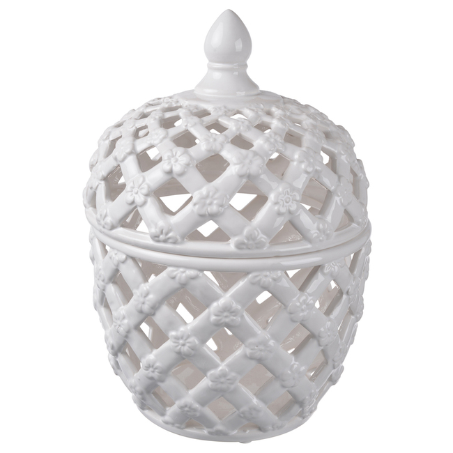 V637-20731-202508251535-00 Lattice Decorative Lidded Jar Tall Flower Motive 29cm - Image 1